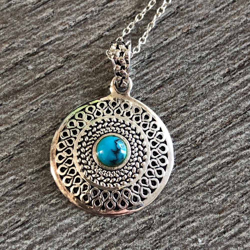 Sterling Silver Turquoise Medallion Necklace
